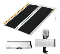 Wheelchair Ramp,1.22m Folding Portable Aluminum Ramp, 362kg Capacity,with Transition Plate and Reflective Warning Stickers, for Wheelchair Scooters Power Chairs Walkers Metallic