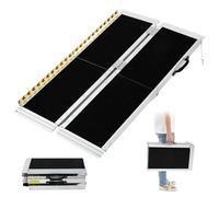 Wheelchair Ramp,1.525m Folding Portable Aluminum Ramp, 362kg Capacity,with Transition Plate and Reflective Warning Stickers, for Wheelchair Scooters Power Chairs Walkers Metallic