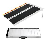 Wheelchair Ramp 122CM/4FT, Folding Portable Aluminium Ramp with Reflective Warning Stickers and Transition Plate, 362KG Load Capacity & Safety Locking Pins, Suitable for Wheelchairs, Prams