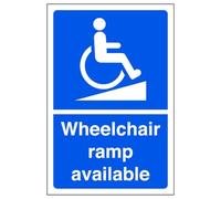 Wheelchair ramp available - parking sign - disable signage - High tack self-adhesive sticker (200mm x 150mm) Viewing Distance within 5m.