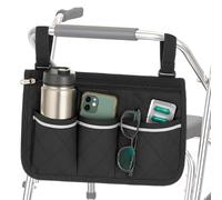 Wheelchair Side Bag Armrest Storage Pouch with Cup Holder and Reflective Straps Adjustable Hook Loop Walker Frame Bags for Most Wheelchairs Walkers Folding Rollators Seniors Mobility Aid Accessory
