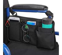 Wheelchair Side Bag by HEALUA, Wheelchair Pouch Bag with Cup Holder, Armrest Accessories for Wheelchair, Rollator, Electric Scooter Wheelchairs - Medical Carry Bag (Black)