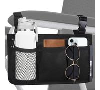 Wheelchair Side Bag, Wheelchair Side Storage Bag w/Cup Holder, Wheelchair Armrest Accessories Pouch with Pen Slot and Reflective Strips for Power Wheelchairs, Walkers, Rollators, Seniors (Black)