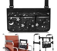 Wheelchair Side Bags for The Armrest Wheelchair Arm Bag Carry Bag Arm Rest Pouch with Cup Holder Pattern Reflective Strip Waterproof Electric Wheelchair Bags for Walkers Elderly Seniors Adults