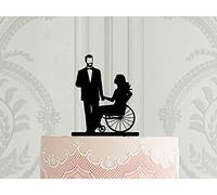 Wheelchair Wedding Cake Topper Beard Groom Weddign Cake Vintage Silhouettes Cake Decor Toppers for Wedding Anniversary Baby Shower Birthday Party Engagement
