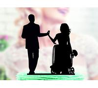 Wheelchair Wedding Cake Topper Bride in Wheelchair Custom Vintage Silhouettes Unique Toppers for Wedding Anniversary Birthday Baby Shower Party Engagement