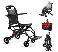 Wheelchairs for Adults, Aluminum Alloy Ultra-Thin Transport Chair for Seniors, Foldable Portable Transfer Wheelchair with Flip-up Armrest, Portable Travel Wheelchair, Bearing 286lbs (Black)