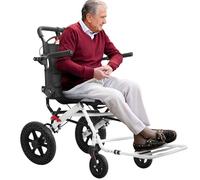 Wheelchairs for Adults Foldable, Lightweight Transport Wheelchair with Adjustable Handle and Hand Brakes, 18.1"/19.6" Widened Seat, All Terrains Travel Wheelchair for Seniors & Disabled White L