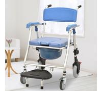 Wheeled Commode Shower Chair with Folding Pedal and Sponge Cushion, Mobile Bedside Toilet for Elderly and Disabled, Enhancing Comfort and Mobility