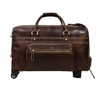 Wheeled Duffle Bag Men's Large Leather Travel Wheeled Duffel Cowhide Trolley Case 20" Brown Big Rolling Luggage Bag(Color1)