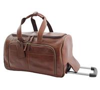 Wheeled Holdall Genuine Brown Leather Telescopic Handle Travel Duffle - Ozwald
