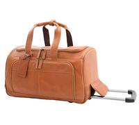 Wheeled Holdall Genuine Tan Leather Telescopic Handle Travel Duffle - Ozwald