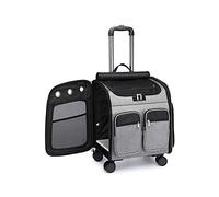 Wheeled Pet Backpack Soft-Sided Hiking Carrying Bag For Small Dogs and Cats Removable Rolling Wheels Mesh Ventilation Window (C)