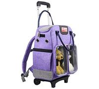 Wheeled Pet Backpack Soft-Sided Hiking Carrying Bag For Small Dogs and Cats Removable Rolling Wheels Mesh Ventilation Window (E)