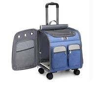 Wheeled Pet Backpack Soft-Sided Hiking Carrying Bag For Small Dogs and Cats Removable Rolling Wheels Mesh Ventilation Window (B)