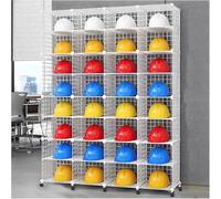 Wheeled Safety Helmet Rack, Hard Hat Storage Organizer, Stackable 32-Grid Holder, Mobile Safety Gear Storage Solution for Efficient Workplace Organization