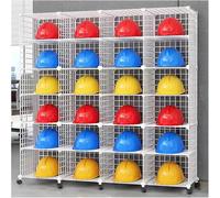 Wheeled Safety Helmet Rack, Hard Hat Storage Organizer, Stackable 32-Grid Holder, Mobile Safety Gear Storage Solution for Efficient Workplace Organization