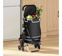 Wheeled Shopping Trolley Black Oxford Fabric 47x39x100.5cm Foldable Durable Plus