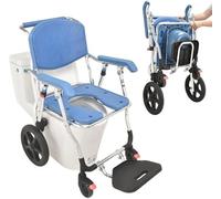 Wheeled Shower Chair and Bedside Commode for Disabled and Seniors - Foldable, Portable Mobile Toilet with Removable Bucket, Ideal for Elderly and Bariatric Users