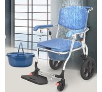 Wheeled Shower Commode Chair, Adjustable Foldable Mobile Toilet Seat with Removable Bucket for Bathroom Use and Transport