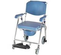 Wheeled Shower Commode Chair, Medical Transport Rolling Chair Waterproof, Folding Bedside Toilet Chair, for Bathroom Toilet Stool Elderly Disabled Person
