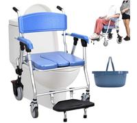 Wheeled Shower Commode Chair - Waterproof Design with Removable Bucket | Mobility Aid for Bathroom and Bedside Use