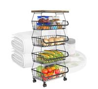 Wheeled snack trolley, Pantry trolley | Rolling fruit storage tool trolley,Large Capacity Vegetable Storage Rack, Space Saving Kitchen Fruit Organizer for Storing Fruit
