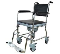 Wheeled Stainless Steel Commode Chair with Padded Seat, Brakes and Footrests,Elderly Bathroom Toilet Stool Safety/Non-Slip