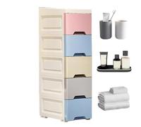 Wheeled Storage Cabinet - 80cm Slim Organizer Tower, Five Tier Drawer Unit | Mobile Vertical Shelf Cabinet for Kitchen Bathroom Hotel Apartment Rental Restaurant Companies