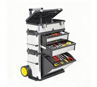 Wheeled Tool Box with Stackable Boxes and Lockable Cover - Large Toolbox on Wheels with Removable Tray - Secure Rolling Tool Box for Easy Organisation