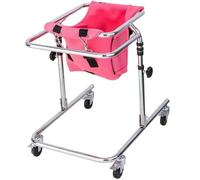 Wheeled Walker for Children with Cerebral Palsy, Adjustable Height, Suitable for Height 31"- 47", Rehabilitation Standing Frame Walker Walking Aid for Disabled, Pink