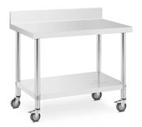 Wheeled Work Bench 60 x 100 cm Backsplash 155 kg Load Capacity Royal Catering - Stainless Steel Tables by Silver