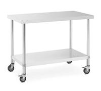 Wheeled Work Bench 60 x 120 cm 158 kg Load Capacity Royal Catering - Stainless Steel Tables by Silver