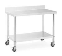 Wheeled Work Bench 60 x 120 cm Backsplash 158 kg Load Capacity Royal Catering - Stainless Steel Tables by Silver