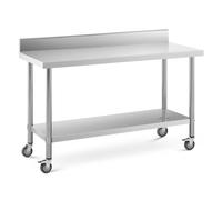 Wheeled Work Bench 60 x 150 cm Backsplash 160 kg Load Capacity Royal Catering - Stainless Steel Tables by Silver