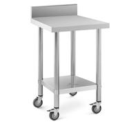 Wheeled Work Bench 60 x 60 cm Backsplash 120 kg Load Capacity Royal Catering - Stainless Steel Tables by Silver