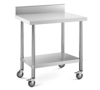 Wheeled Work Bench 60 x 80 cm Backsplash 135 kg Load Capacity Royal Catering - Stainless Steel Tables by Silver