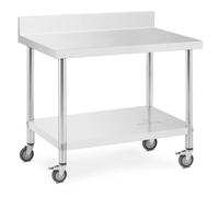 Wheeled Work Bench 70 x 100 cm Backsplash 155 kg Load Capacity Royal Catering - Stainless Steel Tables by Silver
