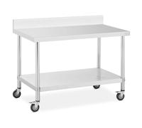 Wheeled Work Bench 70 x 120 cm Backsplash 158 kg Load Capacity Royal Catering - Stainless Steel Tables by Silver