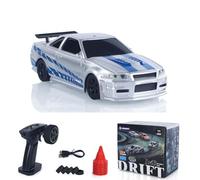 wheelfun 1/43 R34 High-Speed RC Drift Car with All-Wheel Drive 2.4 GHz Radio Control Motor Electronic Speed Controller ESC Servo Motor Lighting Battery Ready to Use Mini Toy Vehicle Gift