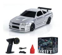 wheelfun 1/43 RC Full Scale Ready to Run Race Vehicle Remote Control Drift Car 4WD Mini Lights System High Speed Four Wheel Drive Full Proportional RC Electric Racing Car Model(Silver),
