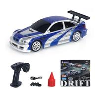wheelfun 1/43 Scale RC Drift Race Vehicle Upgraded Gyro Version 4WD Ready to Go Small Toy Car Mini Car High Speed Model for Hobby Collection Gift Boys Ages 14+(Blue and Silver)