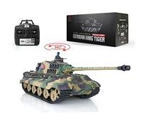 wheelfun 2.4G Heng Long 1/16 Scale 7.0 Plastic German King Tiger RTR RC Tank Model 3888A Smoking 340° Rotating Turret Infrared Combat Lifting Barrel Light Sound BB Shooting Tank Shoot, US in Stock