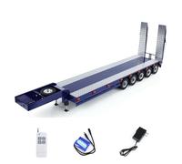 wheelfun 5-Axle Metal Semi Trailer Compatible With Tamiya 1/14 RC Tractor Truck Dumper Lights Electric Tail-Board and Legs Hobby Model(Dark Blue)