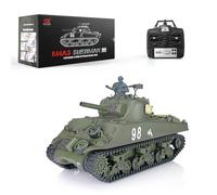 Wheelfun Heng Long RC Tank 2.4G 1/16 Scale Plastic M4A3 Sherman Smoking Unit Battle Tank 340° Rotating Turret IR Combat Barrel BB Shooting Airsoft Model 3898