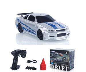 wheelfun JBL 1/43 R34 High-Speed RC Drift Car with All-Wheel Drive 2.4 GHz Radio Control Motor Electronic Speed Controller ESC Servo Motor Lighting Battery Ready to Use Mini Toy Vehicle Gift