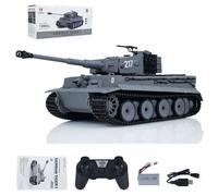 wheelfun Taigen 1/24 RC Battle Tank Tiger I RC Military Tanks Model Mid-Term Infrared Combat Chassis Recoil LED Flash Gray RC Military Transport Truck Armored Vehicle Hobby Collection Gift for Boys