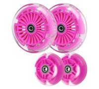 Wheelgoo 120mm 80mm Led Light Up Scooter Replacement Wheels - Colorful Flashing- Compatible with Micro Mini, Maxi Deluxe, Globber 3-Wheeled Kid Kick Scooter, Set of 4 (Pink)