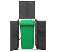 Wheelie Bin Box for 1 Bin, Black, 70 x 80 x 117 cm, Made of Poly Rattan with Lockable Door and Lid, Wheelie Bin Cover for Garden, Patio, Outdoor, Rubbish Cabinet with Steel Frame