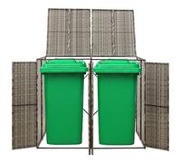 Wheelie Bin Box for 2 Bins, Grey, 140 x 80 x 117 cm, Made of Poly Rattan with Lockable Doors, Powder-Coated Steel Frame, Lid and Practical Design for Garden, Patio and Outdoor Use